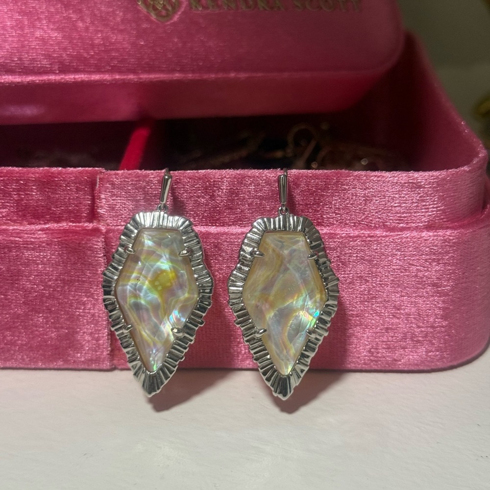 Kendra Scott Silver/Iridescent Leaf Earrings